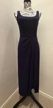 Lauren Ralph Lauren Womens 2 Navy Blue Ruched Draped Maxi Dress Sleeveless